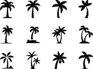 Palm Tree Black Icons Silhouette Vectors Different Style Tropical Island Graphics
