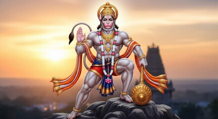 Lord Hanuman Ji 4K HD Desktop Wallpaper | Hanuman Ji Divine Animated Background 16:9 | Hanuman Jayanti Spiritual Wallpaper for PC