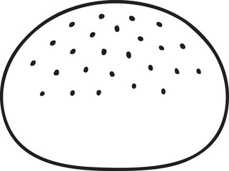 Simple Black and White Line Drawing of a Hamburger Bun with Sesame Seeds on Top This