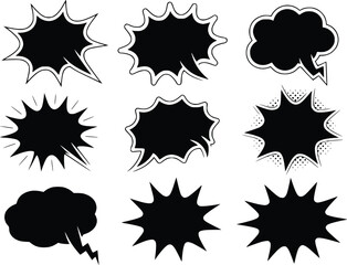 Explosion Speech Bubbles  Starbursts Elements Thought  Black Burst Vector Silhouettes