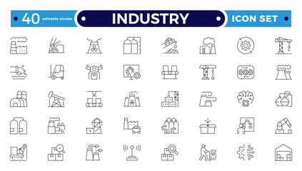 Industry Outline icon. Technology, finance, healthcare, automotive, energy, retail, construction, hospitality, tourism, education, Oil, gas, refinery, petroleum. Editable stroke outline icon.