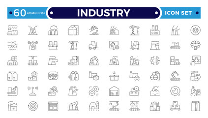 Industry Outline icon. Technology, finance, healthcare, automotive, energy, retail, construction, hospitality, tourism, education, Oil, gas, refinery, petroleum. Editable stroke outline icon.