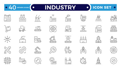 Industry Outline icon. Technology, finance, healthcare, automotive, energy, retail, construction, hospitality, tourism, education, Oil, gas, refinery, petroleum. Editable stroke outline icon.