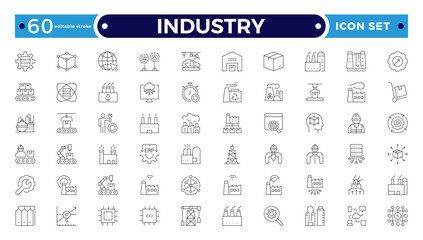 Industry Outline icon. Technology, finance, healthcare, automotive, energy, retail, construction, hospitality, tourism, education, Oil, gas, refinery, petroleum. Editable stroke outline icon.