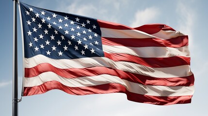 Fototapeta premium American Flag in High Definition Patriotic Background USA National Pride Red White Blue Fabric Stars Stripes Glory