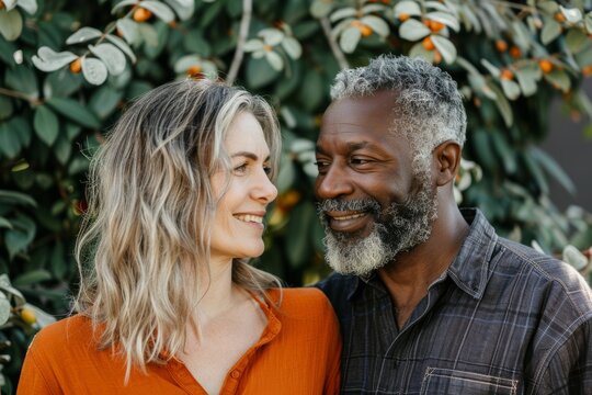 Portrait of a content mixed race couple in their 50s planning a future together - Powered by Adobe