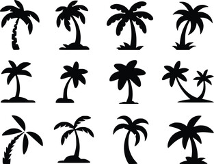 Palm Tree Black Icons Silhouette Vectors Different Style Tropical Island Graphics
