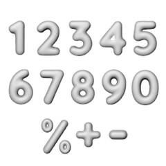 Halftone gradient vector illustration of 3D numbers and symbols. Trendy dotted style for modern designs and typography. Ideal for digital art, posters, and graphic design projects.