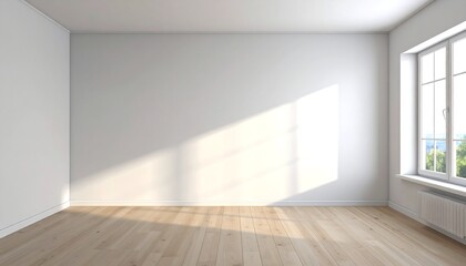 Empty sunlit room with wooden floor.