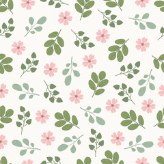 Pink scandinavian flowers and leaves floral vector seamless surface pattern design