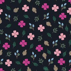Scandinavian flowers, leaves and berries floral vector seamless surface pattern design