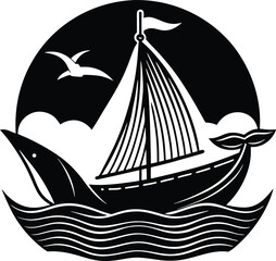 A sailboat ship silhouette on white background	