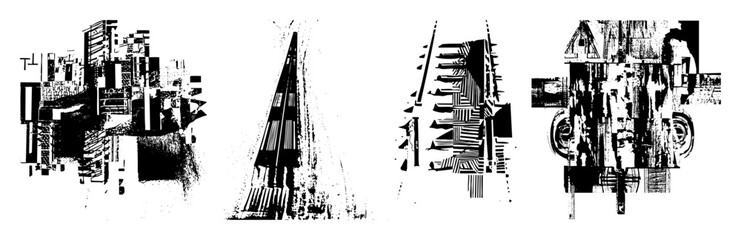 Obraz premium Vector Abstract geometric compositions featuring bold black vector shapes.