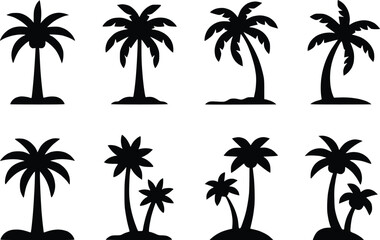 Palm Tree Black Icons Silhouette Vectors Different Style Tropical Island Graphics
