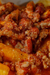 Macro food texture in warm shades meat, glaze, sauce, chicken