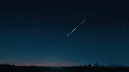 Celestial Cascade: A solitary comet streaks across a night sky ablaze with stars, a radiant spectacle that ignites the imagination.