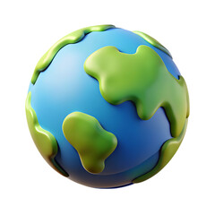 Stylized 3D Globe with Green Continents on Blue Oceans Against a Black Background