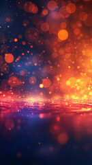Bright lights sparkle over a dark surface, creating a glowing abstract scene with orange and blue tones and a vibrant magical effect.