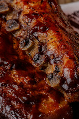 Braised BBQ pork ribs glazed with a delicious sauce
