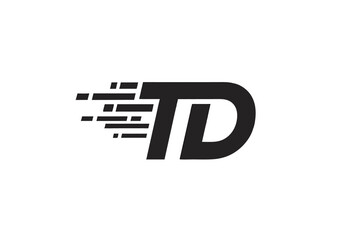 Fototapeta premium Dynamic Black TD Lettermark Logo with Motion Blur Effect on White Background