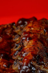 Braised BBQ pork ribs glazed with a delicious sauce
