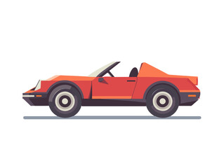 Flat Vector Side View of a Cool Red Car with No Driver, on Transparent Background