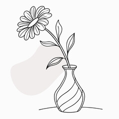 Single flower in a striped vase line art drawing