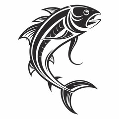 Leaping fish black and white stylized illustration design