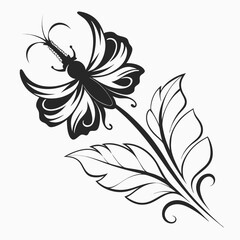 Elegant black and white butterfly floral design element