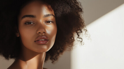 Model posing in a natural light studio minimal copy space
