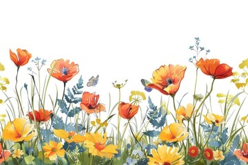Fototapeta premium Vibrant wildflowers with butterflies