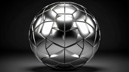 Symmetrical chrome sphere with geometric pattern, shiny metallic surface, digital art rendering on dark gradient backdrop for futuristic abstract concept - Powered by Adobe