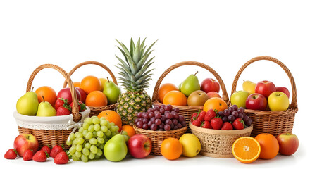 Fresh Fruit Basket with Apples, Oranges, and Pineapple, White background, without background png