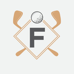 Golf Logo On Letter F Vector Template. Golf Club Symbol, Golf Training Sign