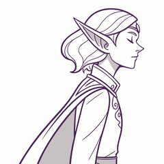 Elegant elf prince profile line art fantasy illustration