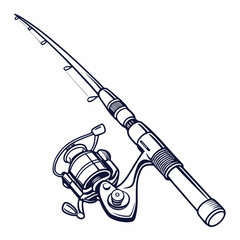 Professional fishing rod and reel illustration isolated on white