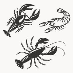 Seafood crayfish lobster shrimp set graphic design illustration