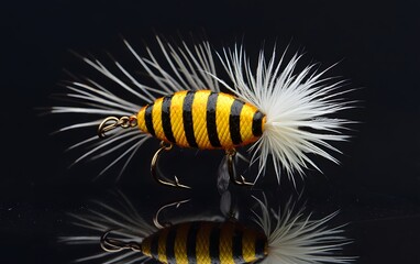 Striped Yellow Black Fishing Lure with White Feathers