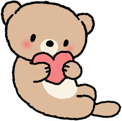 하트를 안고 누워 있는 수달 캐릭터 스티커