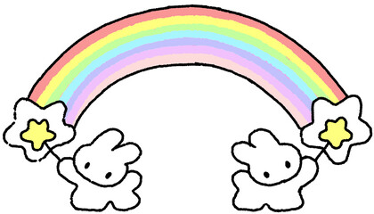 무지개를 잡고 있는 토끼 캐릭터 일러스트 스티커