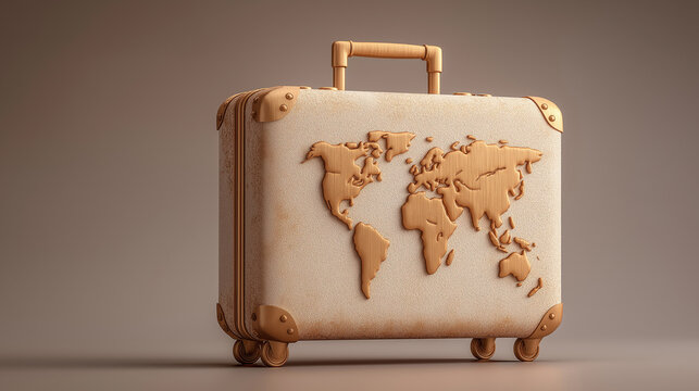World Tourism Day Suitcase with World Map Minimalistic Design
