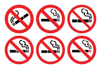 No Smoking Signs Vector Icon Set