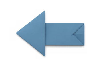 Blue origami arrow pointing left on transparent background, ideal for presentations, websites, and graphic design projects
