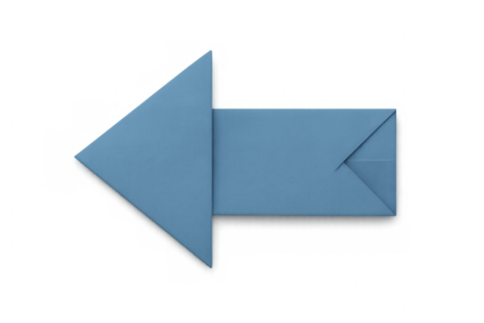 Blue origami arrow pointing left on transparent background, ideal for presentations, websites, and graphic design projects
