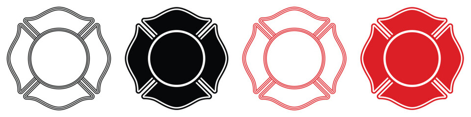 firefighter emblem icon set. Firefighter Emblem St Florian Maltese Cross.Fire department maltese cross symbol icon design. Vector Firefighter Badge.
