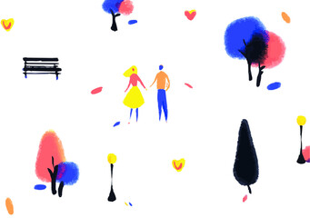 Set of web icons on the topic: Walking together, park, line style. Walking together icons, a park for web and mobile applications. Machine learning, websites, online schools, AI digital technology