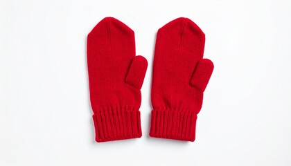 Mittens isolated on white background. Knitted mittens. Mittens top view.red mittens