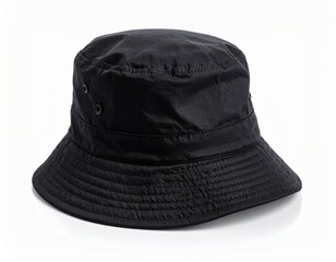 black bucket hat isolated on white background .fisherman's hat, Irish country hat 
