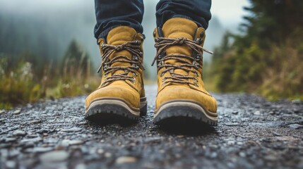 Hiking adventure mountain trail footwear natural landscape close-up view outdoor exploration