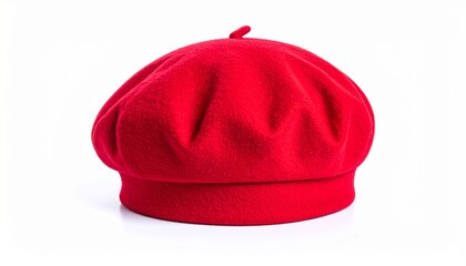 red beret isolated on white background. hat female beret front side view . 